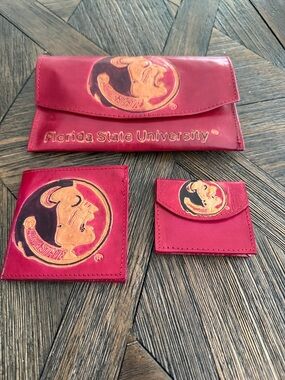 Vintage Florida State Seminoles Leather Clutch Wallet Coin Purse Set FSU